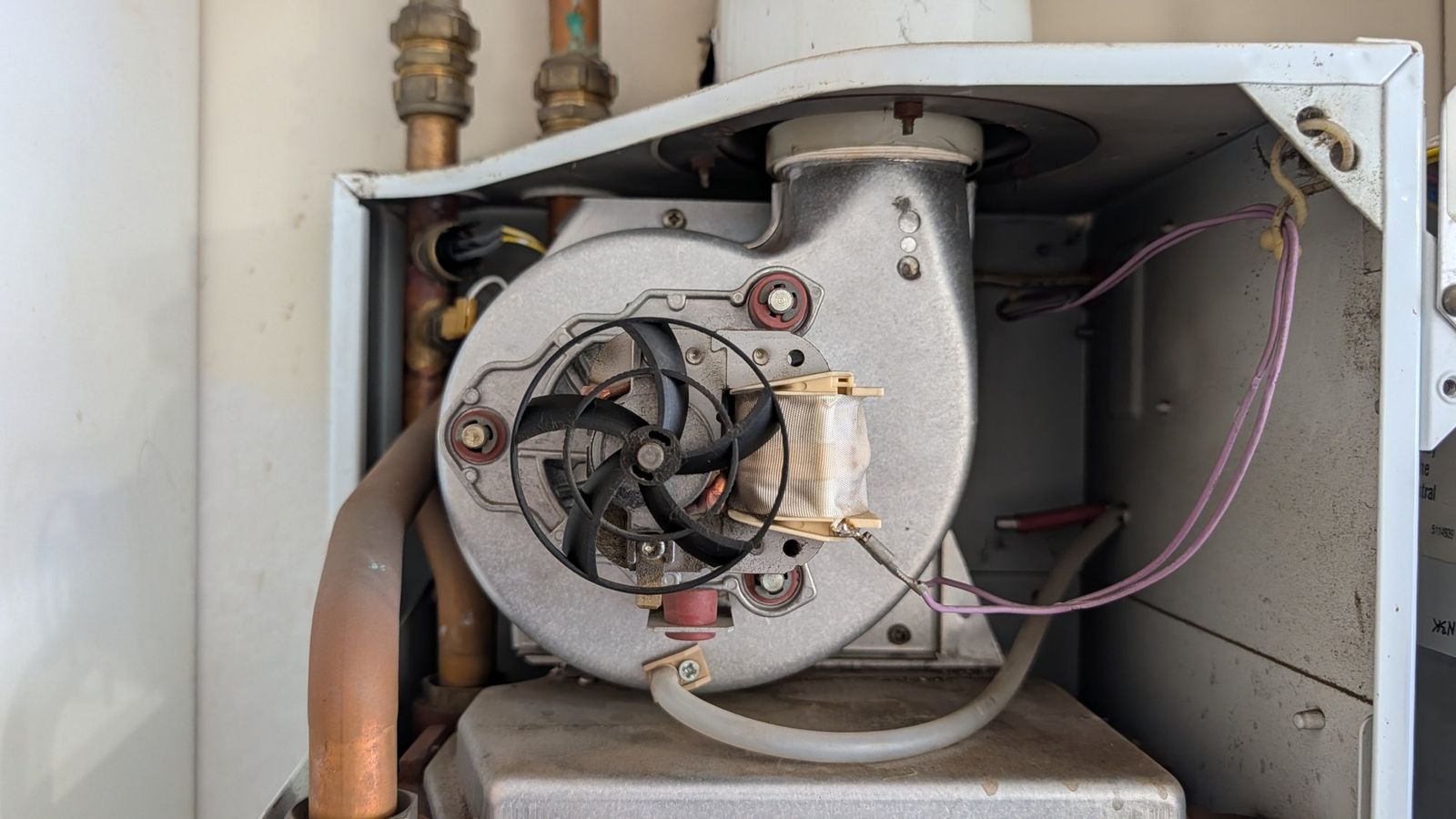 Fan assembly inside an older boiler
